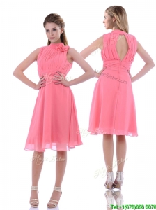 Lovely High Neck Handcrafted Flowers Bridesmaid Dress with Open Back