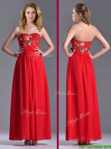 Luxurious Applique with Sequins Red Prom Dress in Ankle Length