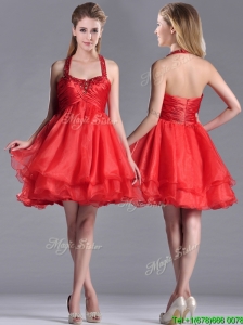 Modern Beaded Decorated Top and Halter Top Bridesmaid Dress in Organza