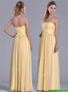 New Style Yellow Empire Long Bridesmaid Dress with Beaded Bodice