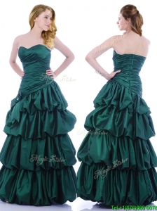 Popular A Line Ruched and Bubble Prom Dress in Hunter Green