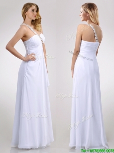 Sexy Empire Chiffon Beaded Side Zipper White Dama Dresses for Quinceanera with One Shoulder
