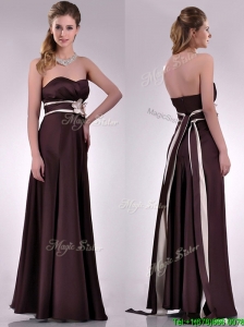 Beautiful Applique Decorated Waist Brown Mother of the Bride Dress in Taffeta