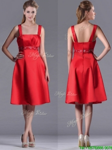 Best Selling Square Beaded Decorated Waist Mother of the Bride Dress in Knee Length