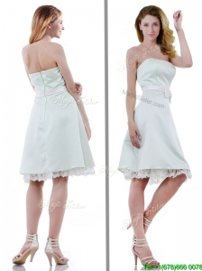 Discount Taffeta Apple Green Bridesmaid Dress with Bowknot and Lace