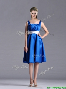Exquisite Empire Square Taffeta Blue Mother of the Bride Dress with White Belt