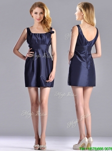 Hot Sale Square Handcrafted Flower Short Mother of the Bride Dress in Navy Blue