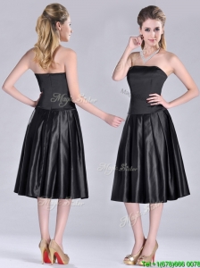 Most Popular Zipper Up Strapless Black Mother of the Bride Dress in Tea Length