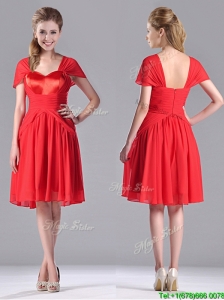 New Arrivals Empire Short Sleeves Chiffon Mother of the Bride Dress in Red