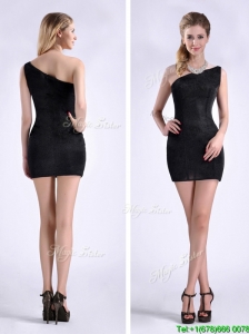 New Style Black One Shoulder Column Mother of the Bride Dress with Zipper Up