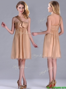 New Style One Shoulder Chiffon Short Mother of the Bride Dress in Champagne