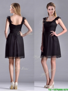 Simple Empire Square Chiffon Black Mother of the Bride Dress with Cap Sleeves
