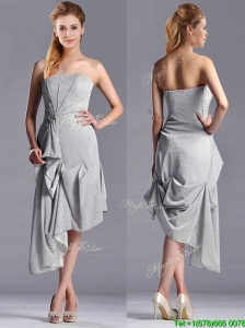 Discount Side Zipper Strapless Silver Mother of the Bride Dress in Asymmetrical