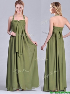 Latest Beaded Decorated Halter Top Mother of the Bride Dress in Olive Green