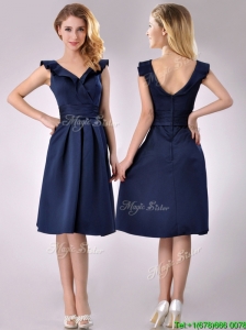 Beautiful V Neck Navy Blue Empire Mother of the Bride Dress with Cap Sleeves
