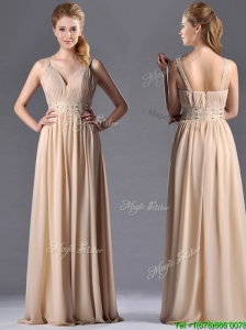 Champagne Empire Straps Beaded Chiffon Mother of the Bride Dress for Graduation