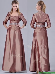 Column Sweetheart Brown Side Zipper Beaded Mother of the Bride Dress with Jacket