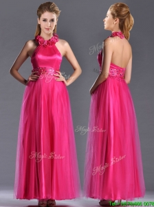 Exclusive Hot Pink Mother of the Bride Dress with Handcrafted Flowers Decorated Halter Top