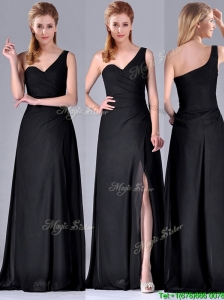 Gorgeous One Shoulder Black  Mother of the Bride Dress with Ruching and High Slit