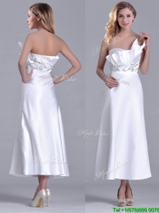 Latest Asymmetrical Side Zipper White Mother of the Bride Dress in Tea Length