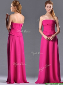 Latest Hot Pink Strapless Long Mother of the Bride Dress with Zipper Up