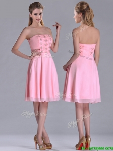 Latest Side Zipper Strapless Pink Short Mother of the Bride Dress with Beaded Bodice