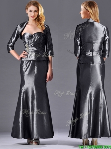 Mermaid Sweetheart Ankle-length Beaded Silver Mother of the Bride Dress with Jacket