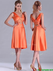 New Arrivals V Neck Beaded Short Mother of the Bride Dress in Orange Red