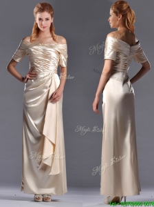 Column Off the Shoulder Ruching Mother of the Bride Dress in Champagne