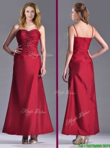 Exclusive Spaghetti Straps Wine Red Mother of the Bride Dress with Beading and Ruching