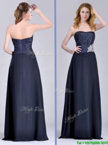 Exquisite Empire Satin Beaded Long Mother of the Bride Dress in Navy Blue