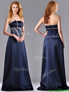 Fashionable Column Strapless Taffeta Long Mother of the Bride Dress in Navy Blue