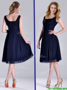 Latest Square Empire Chiffon Navy Blue Mother of the Bride Dress with Ruching