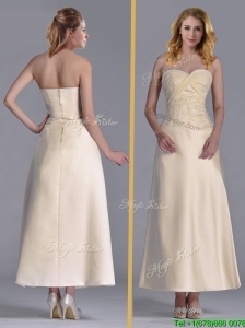Luxurious Tea Length Applique Decorated Bodice Mother of the Bride Dress in Off White