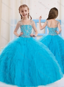 2016 Pretty Ball Gowns Scoop Beaded Mini Quinceanera Dress in Baby Blue