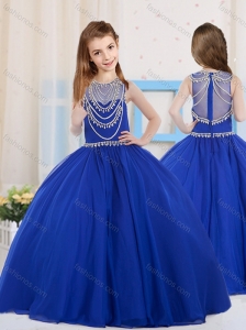 Royal Blue Ball Gowns Scoop Organza Mini Quinceanera  Dress with Beading