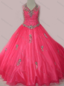 2016 Fashionable Beaded and Applique Mini Quinceanera Dress with V Neck
