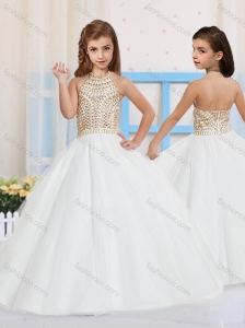 Ball Gown Halter Tulle Beading Mini Quinceanera  Dress in White