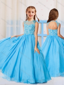 Ball Gown Scoop Beaded Mini Quinceanera Dress in Aqua Blue