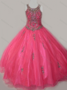 Beautiful Ball Gown Scoop Floor-length Beaded Lace Up Mini Quinceanera Dress in Organza