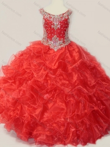 Beautiful Beaded and Ruffled Organza Mini Quinceanera Dress in Red