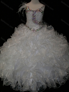 Elegant Ball Gown V Neck Organza Beading Lace Up  Mini Quinceanera Dress in White