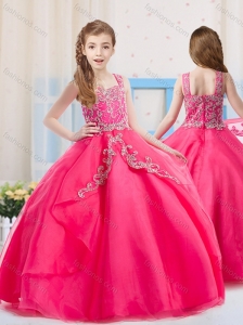 Elgant Hot Pink Straps Organza Little Girl Pageant Dress with Beading