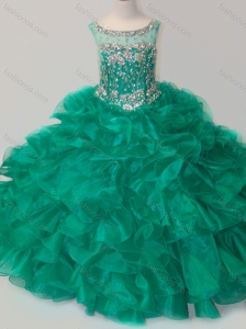Exquisite Beaded and Ruffled Organza Mini Quinceanera Dress in Green