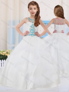 Pretty Ball Gowns Scoop Organza Beaded Side Zipper Little Girl Pageant Dress in White