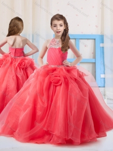 Pretty Halter Organza Beading Mini Quinceanera Dress in Coral Red
