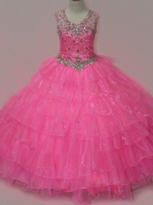 Pretty Rose Pink Mini Quinceanera Dress with Beading and Ruffled Layers