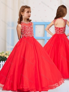 Most Popular Pincess Scoop Beaded Little Girl Pageant Dress in Red