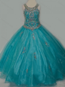 New Arrival Ball Gown Scoop Organza Long Lace Up Little Girl Pageant Dress with Beading