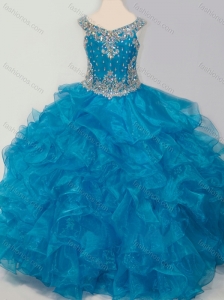 New Style Baby Blue Little Girl Pageant Dress with Beading and Ruffles